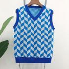 Geometric V Neck Knit Vest