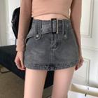 Denim Belted Mini A-line Skirt