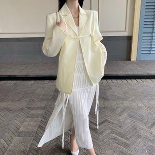 Open-front Blazer / Slit Midi A-line Skirt