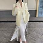 Open-front Blazer / Slit Midi A-line Skirt