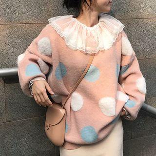 Polka Dot Sweater / Long-sleeve Lace Top