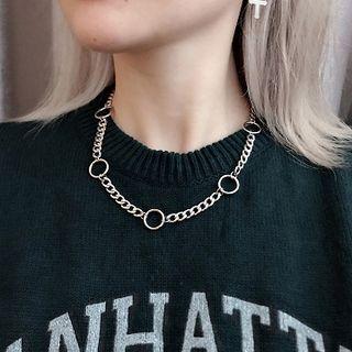 Stainless Steel Hoop & Chain Necklace Silver - One Size