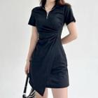 Short-sleeve Irregular Mini Bodycon Polo Dress