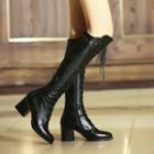 Block Heel Lace Up Tall Boots