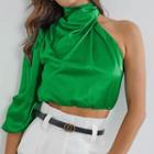 3/4-sleeve One-shoulder Cropped Blouse