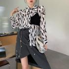 Mock Two-piece Feather Print Shirt