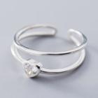 925 Sterling Silver Rhinestone Heart Layered Open Ring Ring - One Size