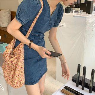 V-neck Denim Skinny Mini Dress