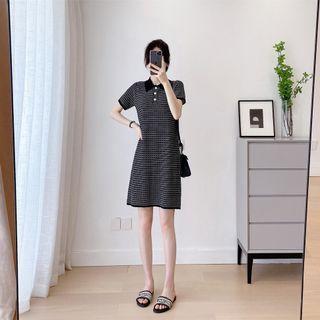 Short-sleeve Striped Knit Midi Polo Shirt Dress