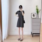 Short-sleeve Striped Knit Midi Polo Shirt Dress