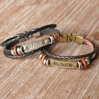 Genuine Leather Lettering Layered Bracelet