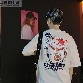 Loose-fit Lucky Cat-print T-shirt