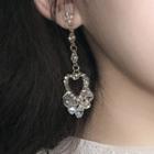 Rhinestone Heart Dangle Earring 978a - Silver - One Size