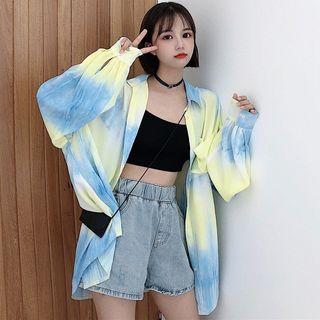 Long-sleeve Tie Dye Shirt Yellow & Blue - One Size