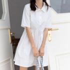 Short-sleeve A-line Mini Shirtdress White - One Size