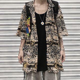 Tiger Print Elbow-sleeve Shirt