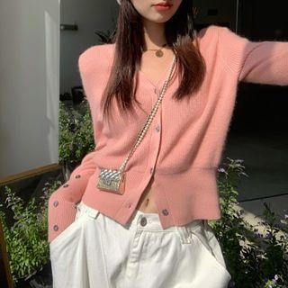 V-neck Button-up Ribbed Cardigan
