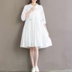 Flower Embroidered 3/4 Sleeve Shirtdress