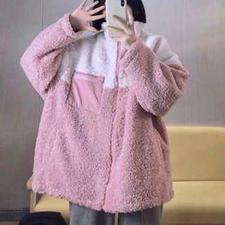 Fleece Color Panel Jacket Pink & White - One Size