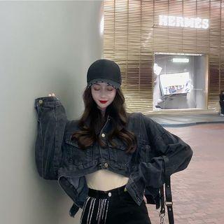 Cropped Denim Jacket Gray - One Size