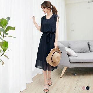 Slit-back Chiffon Midi Dress