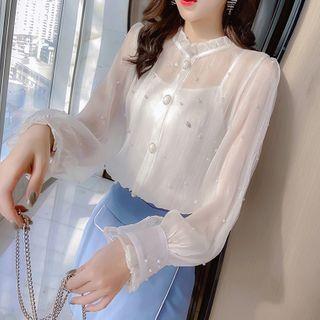 Set: Faux Pearl Blouse + Camisole Top