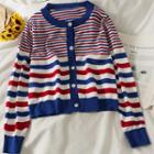 Striped Button-up Knit Top Blue - One Size