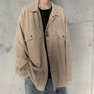 Pocket-flat Corduroy Oversize Long-sleeve Shirt