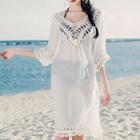 Elbow-sleeve V-neck Beach Cover-up
