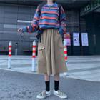 Contrast Stripe Knit Top / Elastic Waist Midi Skirt