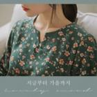 3/4-sleeve Drawstring-waist Floral Dress