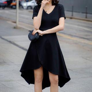 Short-sleeve A-line Dip-back Dress
