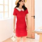 Short-sleeve Collared Mini Dress As Shown In Figure - One Size