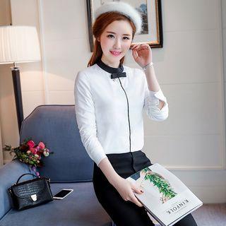 Long-sleeve Bow-accent Chiffon Blouse