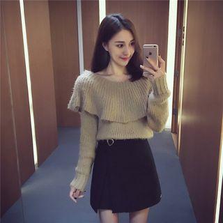 Off-shoulder Ruffled Knit Top