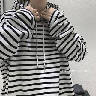 Long Sleeve Striped Hooded Sweatshirt