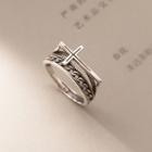 Cross Layered Sterling Silver Open Ring Silver - One Size
