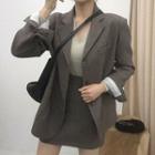 Set : Plain Single-breasted Blazer & Skirt