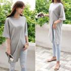 Round-neck Slit-side T-shirt Dress