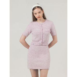 Fluffy Knit Pencil Miniskirt Lavender - One Size
