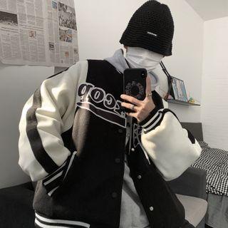 Lettering Two Tone Button-up Jacket