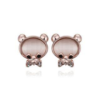 Fashion Cute Plated Rose Gold Little Beer Chrysoberyl Cat Eye Opal Stud Earrings Rose Gold - One Size