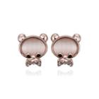 Fashion Cute Plated Rose Gold Little Beer Chrysoberyl Cat Eye Opal Stud Earrings Rose Gold - One Size