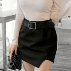 Cutout-front Mini Skirt With Belt