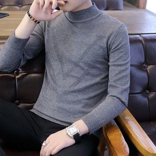 Mock Neck Long-sleeve Rib Knit Top
