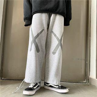 Cross Print Straight-cut Pants