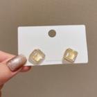 Square Cat Eye Stone Rhinestone Earring A099 - 1 Pair - 925 Silver - Gold - One Size