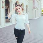 Elbow-sleeve Off Shoulder Knit Top