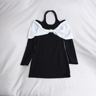 Mock Two-piece Cold-shoulder Bow Bodycon Dress