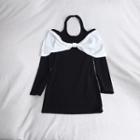 Mock Two-piece Cold-shoulder Bow Bodycon Dress